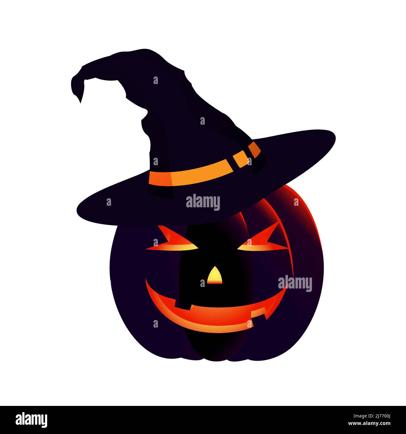 Halloween Spooky Scary Smiling Pumpkin Wearing Witch Hat Stock Vector