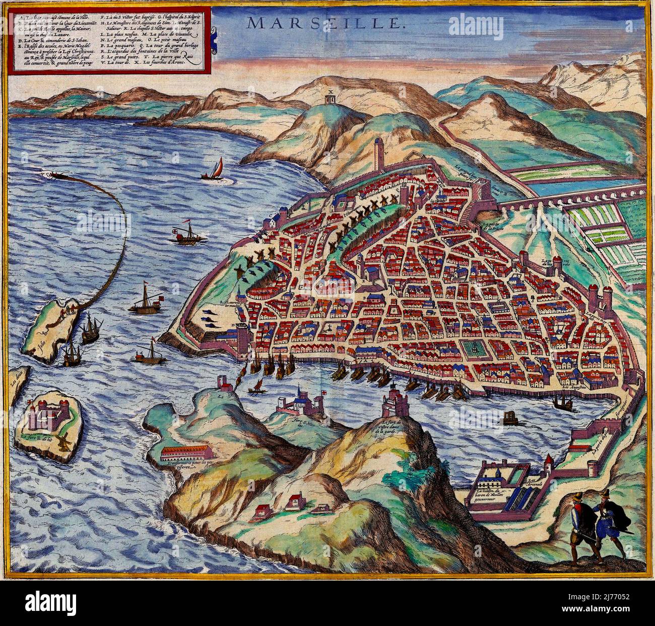 Map of Marseilles in 1575, Braun & Hogenberg Stock Photo