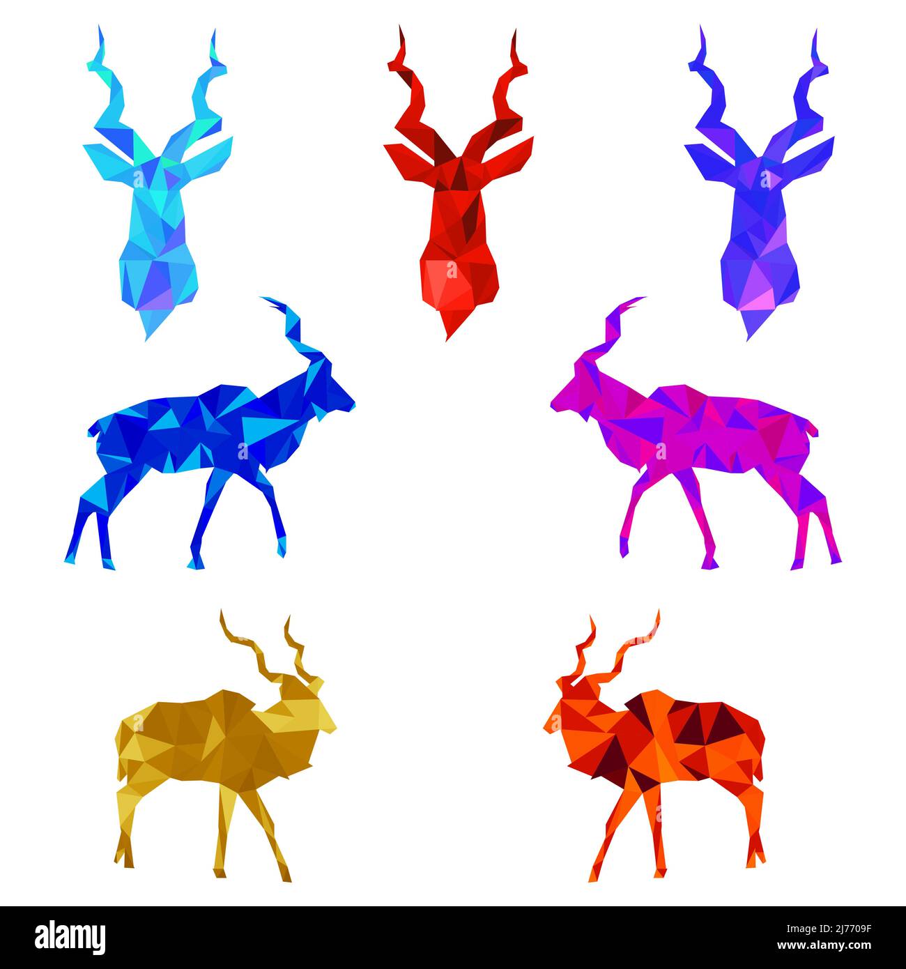 Kudu Low poly Icon Elements Set Stock Vector