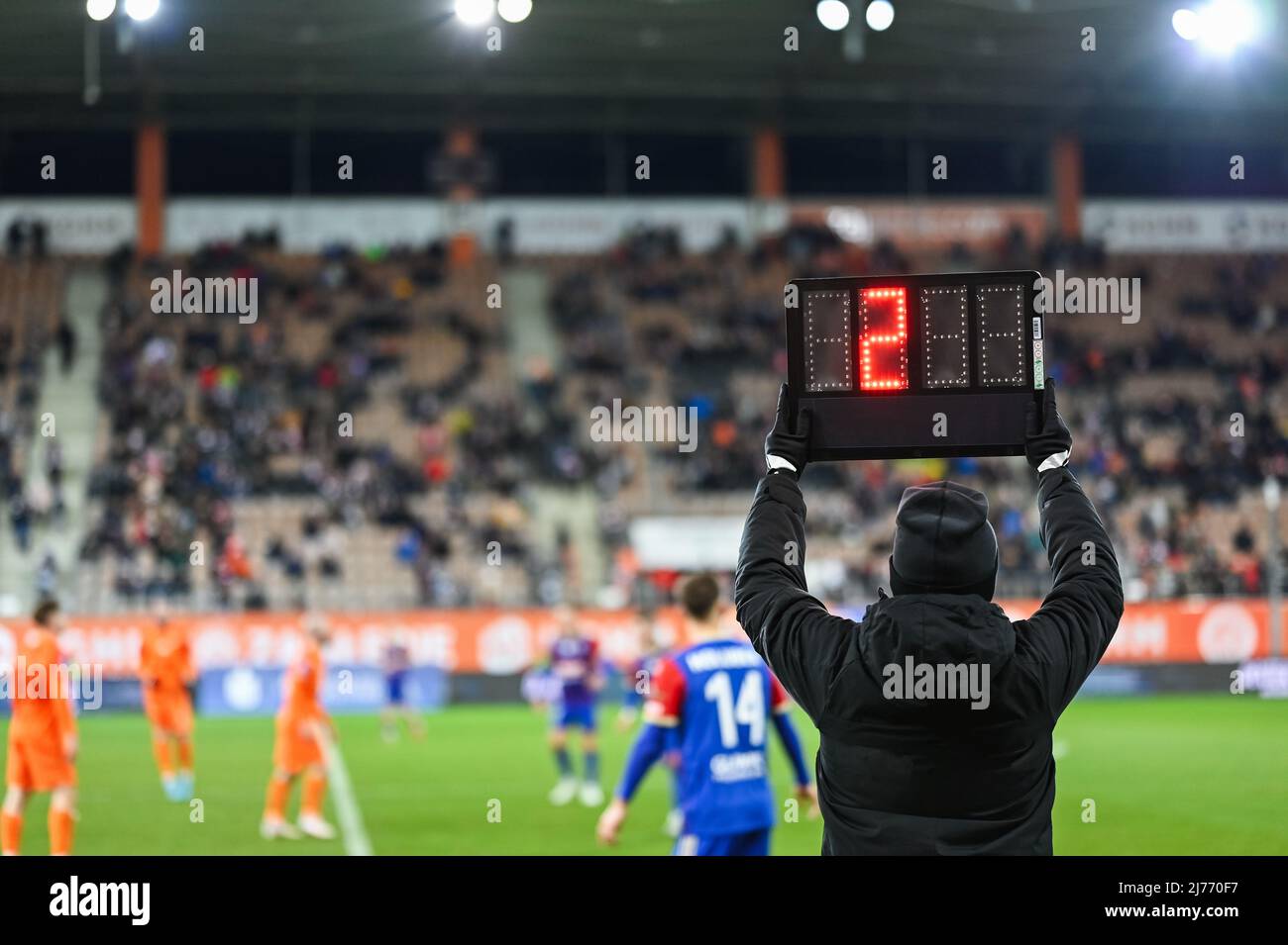 Team manager shows additional time two minutes during football match