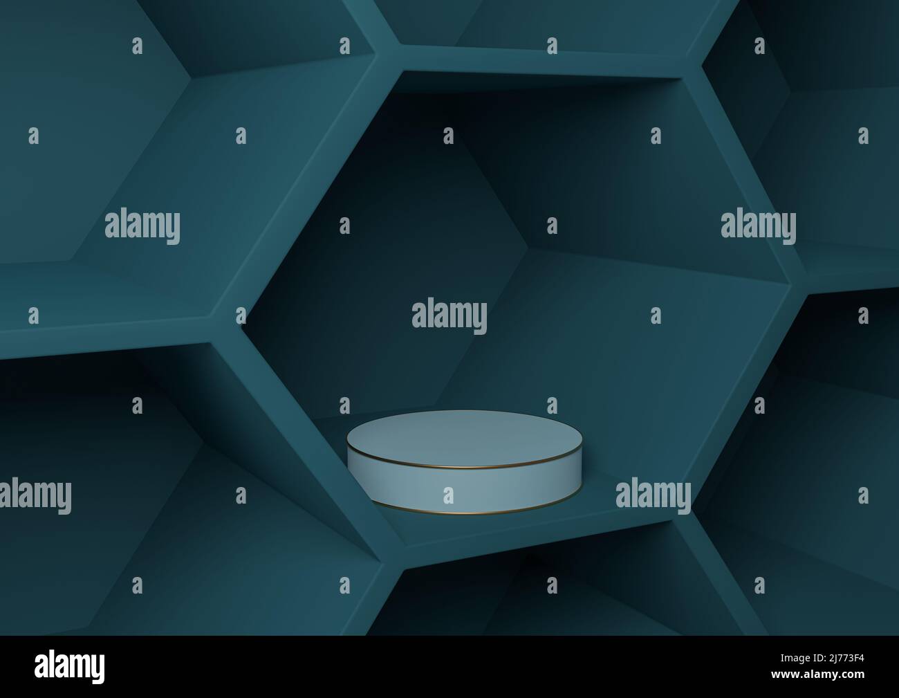 Dark teal, aqua blue 3D rendering product display honeycomb pattern ...