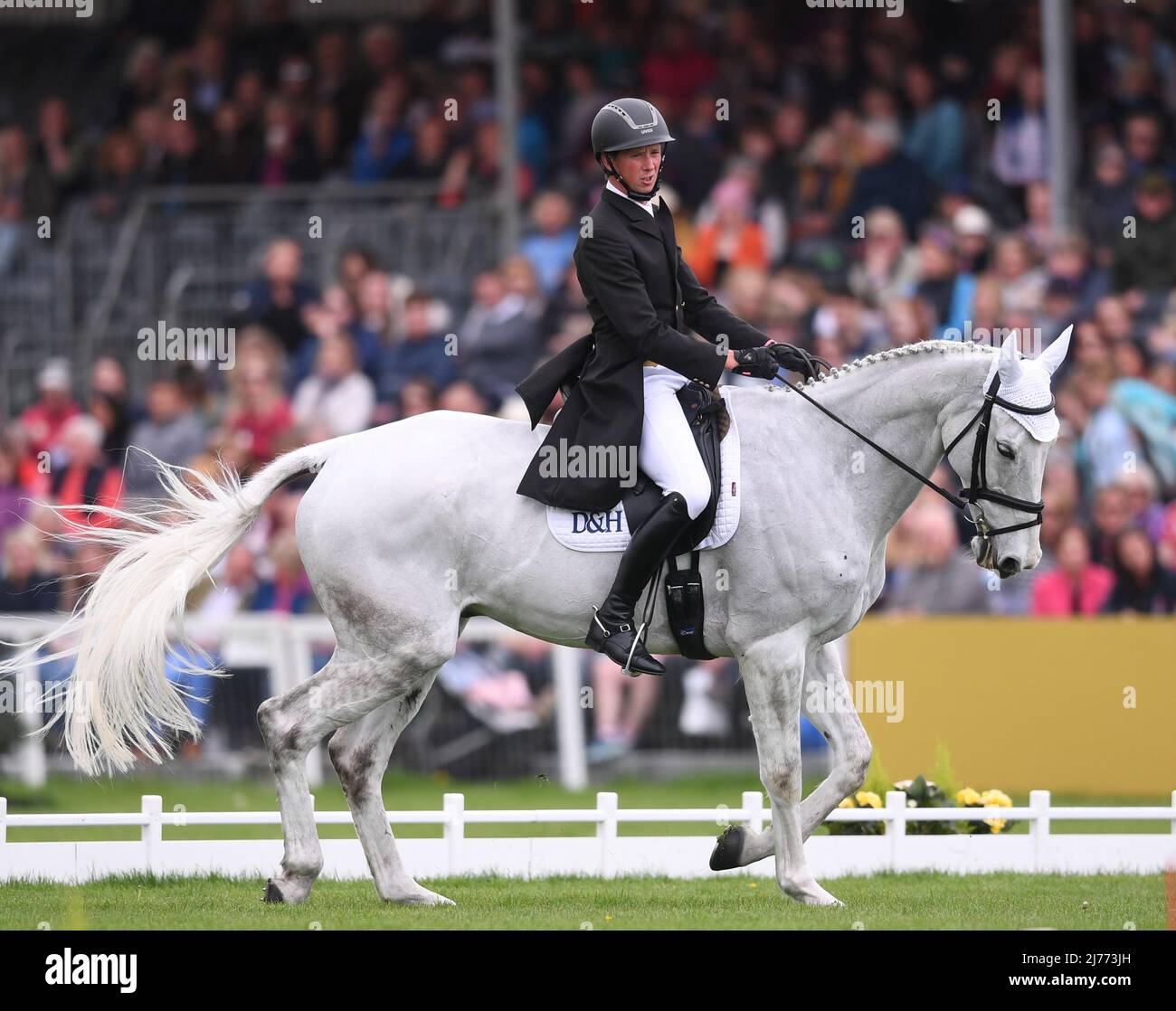 6th May 2022, Badminton Estate, Gloucester, England; Mars Equestrian Badminton Horse Trials, day 3; Richard Jones riding ALFIES CLOVER during the dressage test on day three of the 2022 Badminton Horse Trials Stock Photo