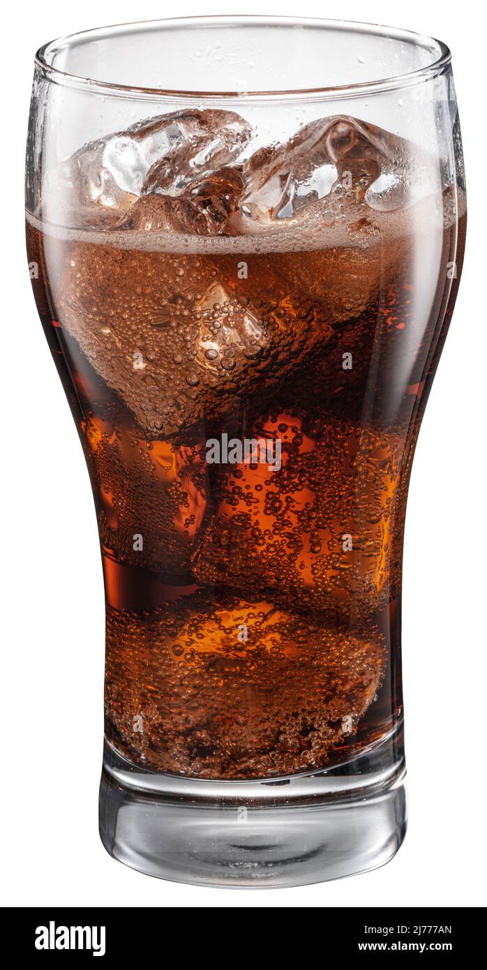 Glass of cola drink with ice cubes isolated on white background. File ...