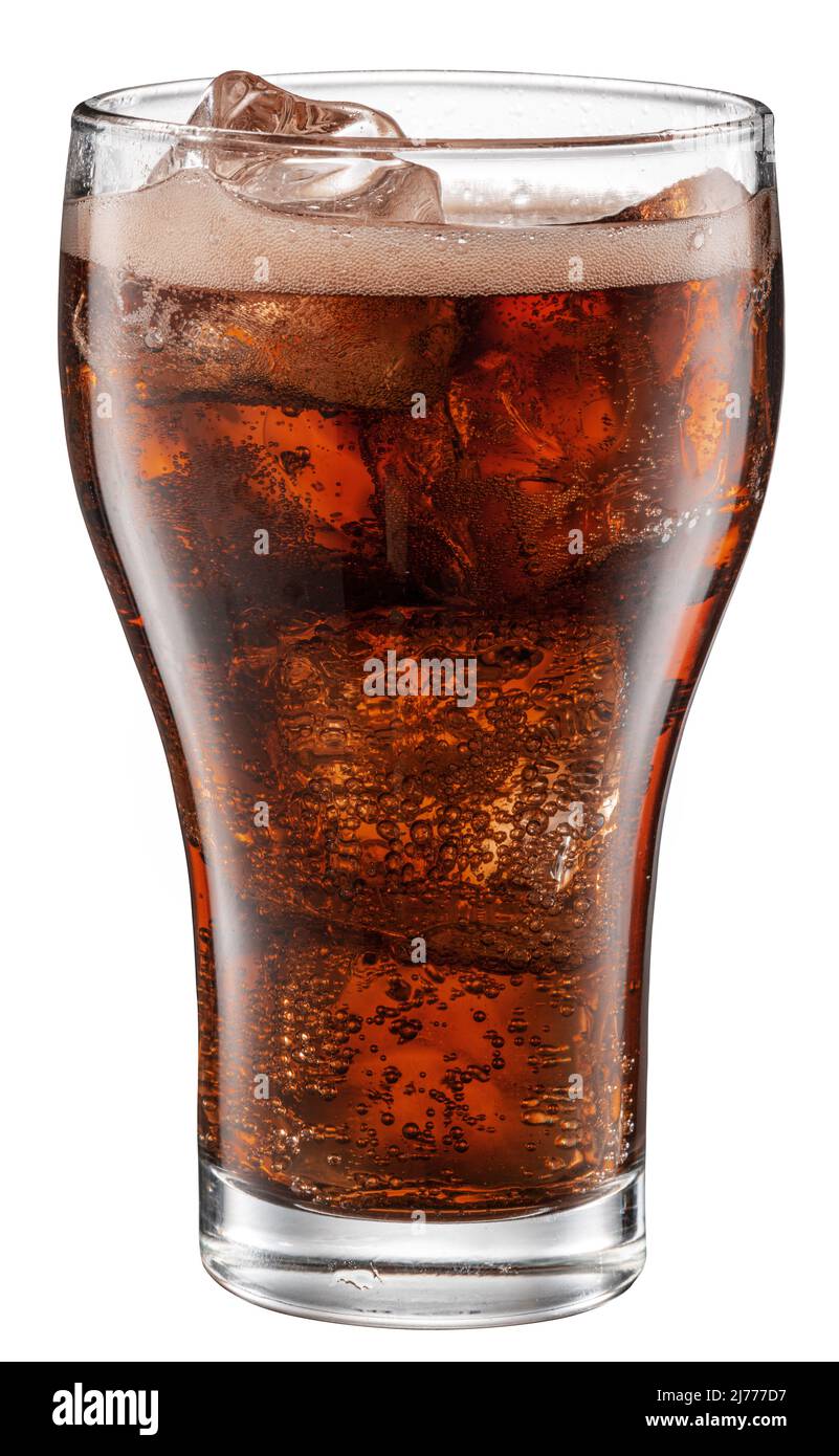 Glass of cola drink with ice cubes isolated on white background. File ...