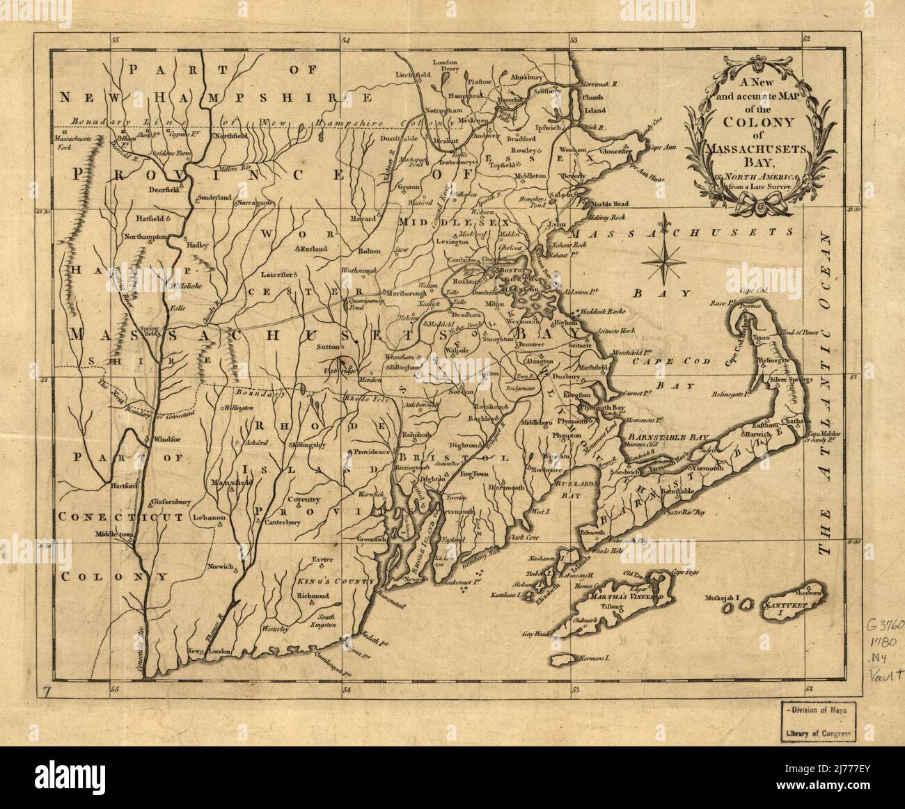 Massachusetts bay colony map hi res - A New And Accurate Map Of The Colony Of Massachusets Ie Massachusetts Bay In North America From A Late Survey Loc 2001620337 2J777EY