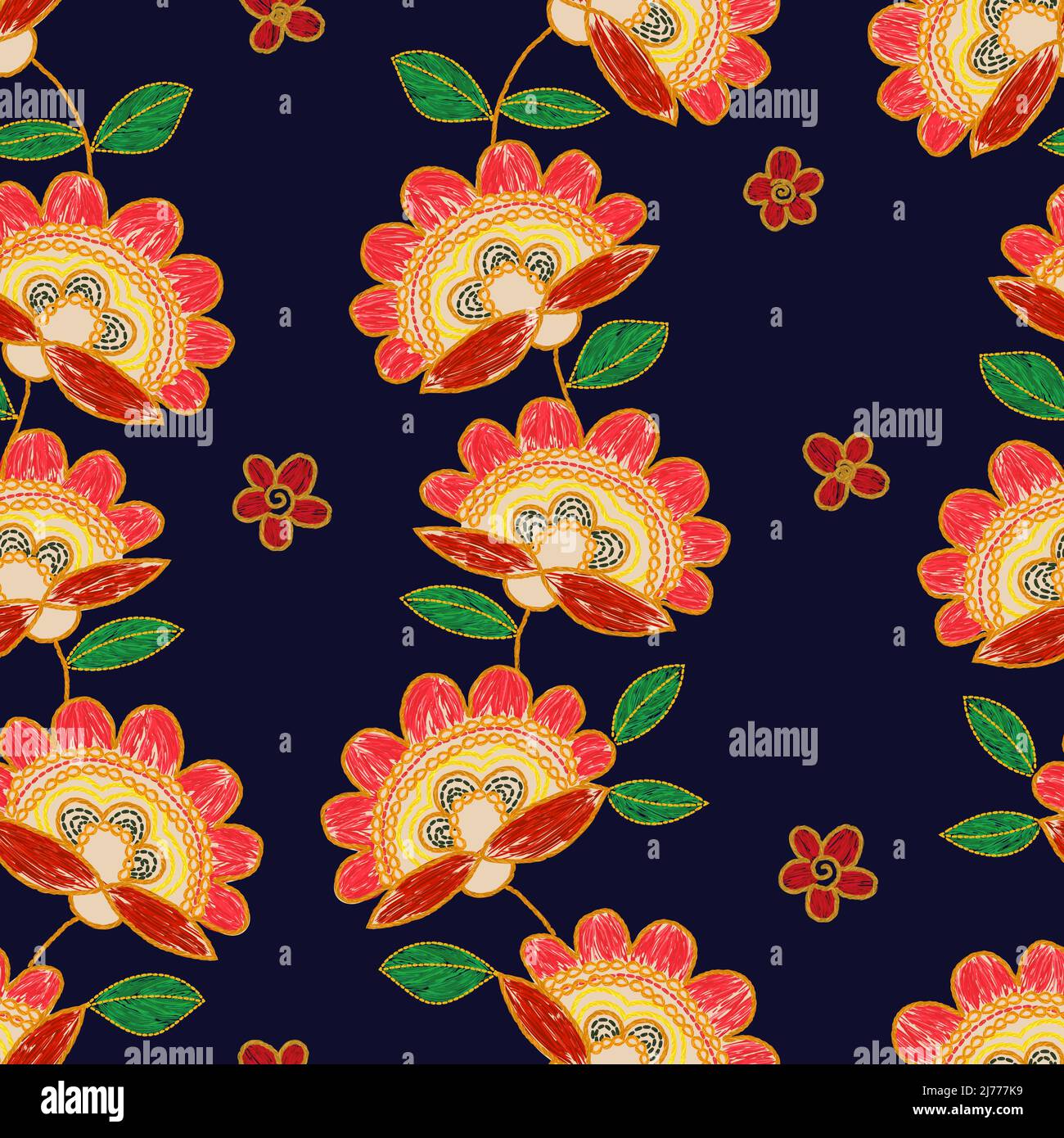 Ukrainian floral flower embroidery seamless pattern. Vector ethnic illustration Stock Vector