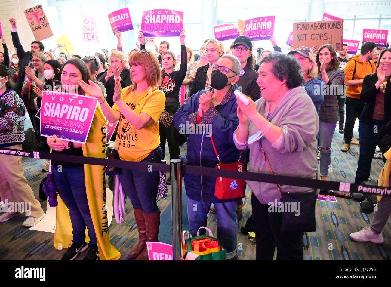 Philadelphia, United States. 06th May, 2022. Hundreds gather for a Democrats Defends Choice Rally to protest the recently leaked Supreme Court opinion indication to limit WomenÕs rights, at a protest rally at the Philadelphia Convention Center in Philadelphia, PA, USA on May 6, 2022. Credit: OOgImages/Alamy Live News Stock Photo