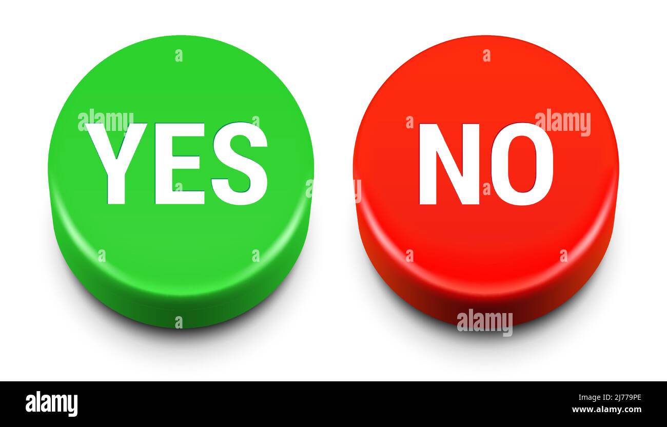 YES and NO answer green and red buttons, isolated on white background. Choice, decision concept vector illustration. Stock Vector