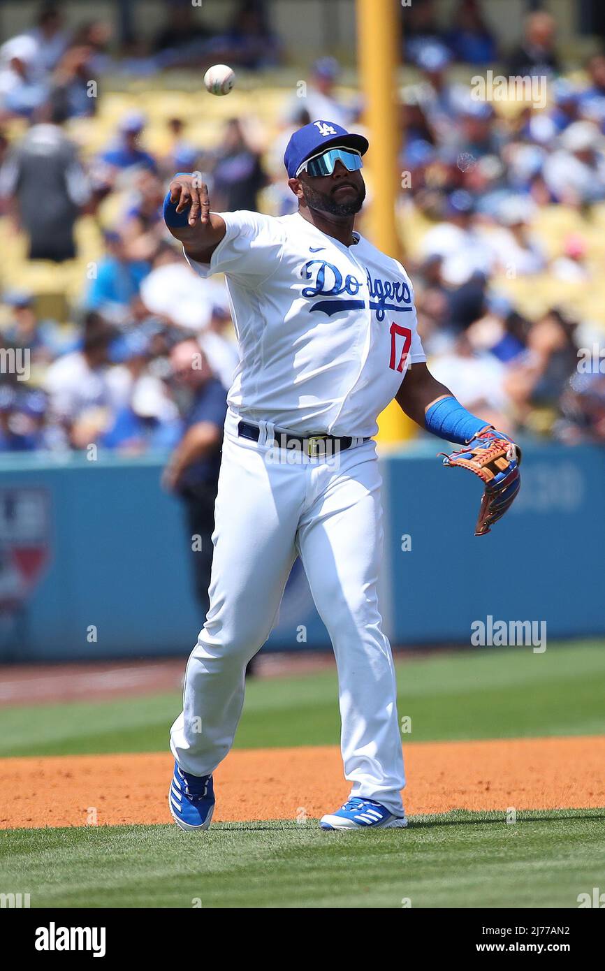 Los Angeles Dodgers third baseman Hanser Alberto (17) throws to