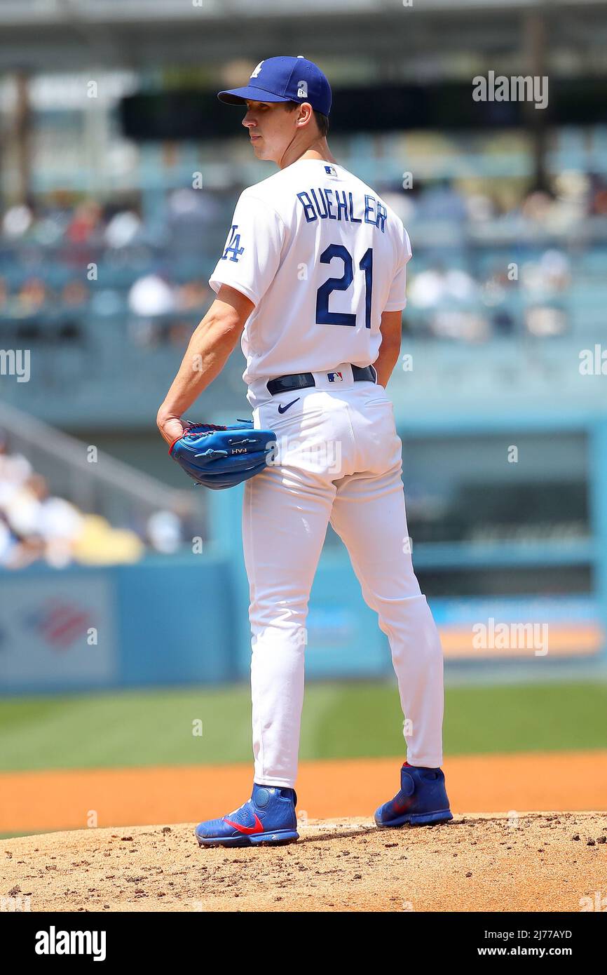 Los Angeles Dodgers pitcher Walker Buehler (21) prepares to pitch during a  MLB baseball game against the Detroit Tigers, Sunday, May 1, 2022, in Los A  Stock Photo - Alamy