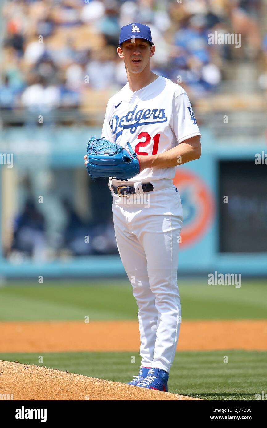 Los Angeles Dodgers pitcher Walker Buehler (21) prepares to pitch during a  MLB baseball game against the Detroit Tigers, Sunday, May 1, 2022, in Los A  Stock Photo - Alamy