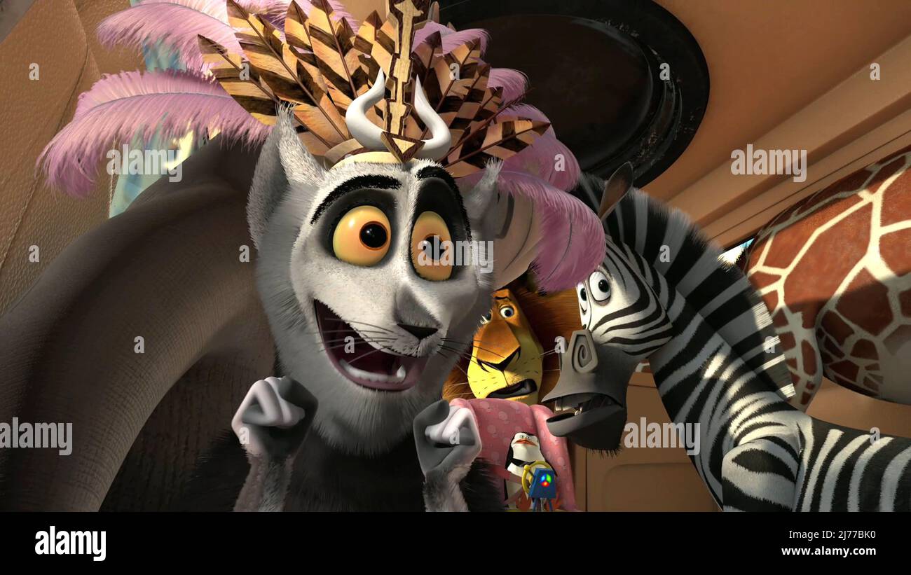 Los Angeles. CA. USA. A scene from the ©Paramount Pictures new film:  Madagascar 3: Europe's Most Wanted (2012). Alex ( voiced by Ben Stiller ),  Marty ( Chris Rock ) , Gloria (