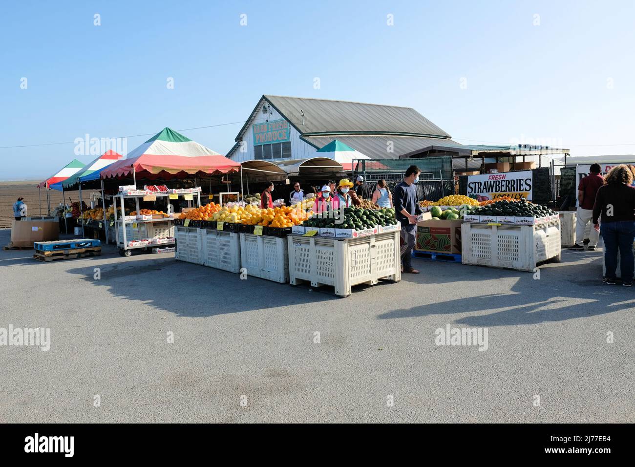 Roadside highway Barn Fresh Produce stand for travelers near Monterey