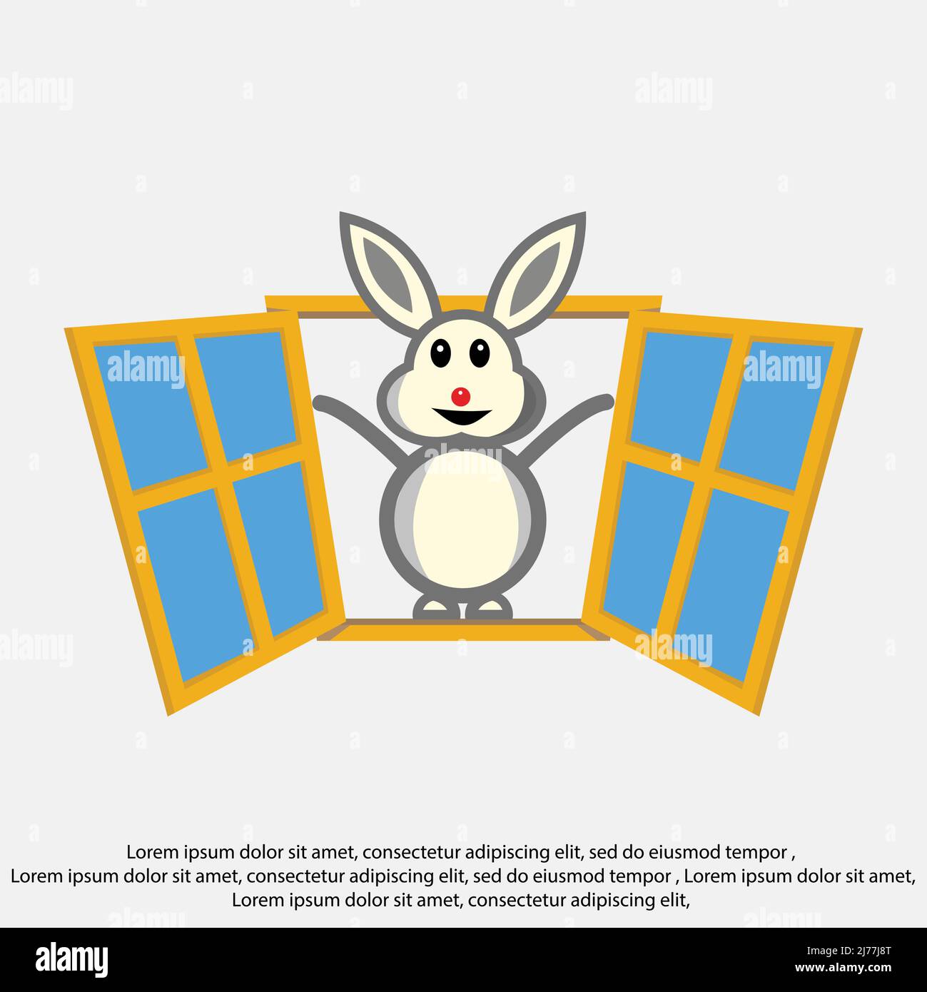 Rabbit opens the window. Concept of freedom Stock Vector