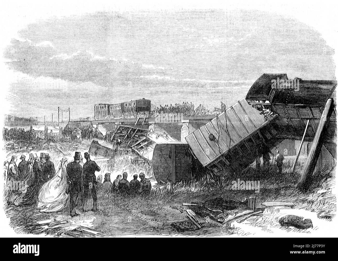 Aftermath of the Staplehurst rail crash in 1865 Stock Photo