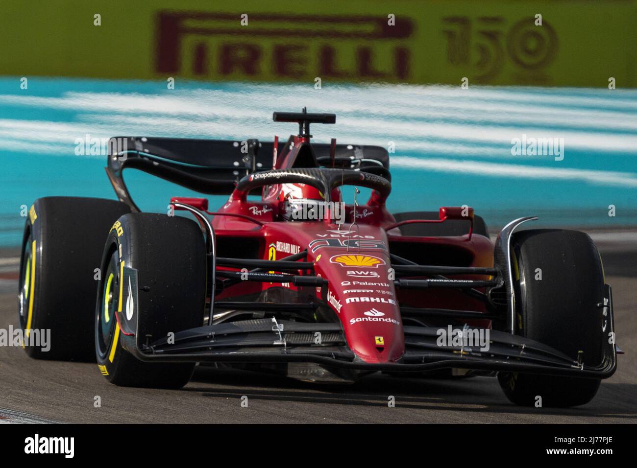 Monaco's Formula One driver Charles Leclerc of Scuderia Ferrari in action during Free Practice 2 of the Formula One Grand Prix of Miami at the Miami International Autodrome in Miami, Florida on Friday, May 6, 2022.    Photo by Shawn Thew/UPI Stock Photo