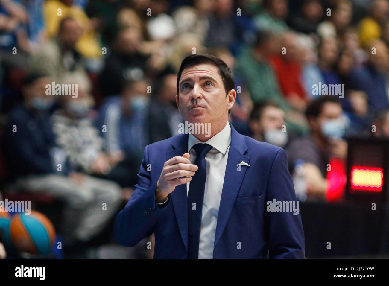 Xavi Pascual, head coach of Zenit in action during the first match 1/2  finals of the VTB United League basketball match between Zenit and UNICS at  Sibur Arena. Final score; Zenit Saint