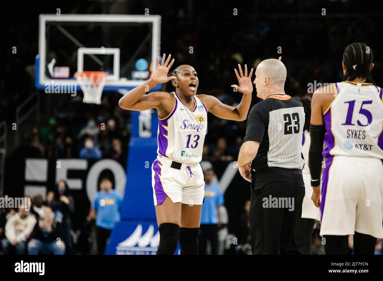 Liz Cambage (1 Los Angeles Sparks) in action during the WNBA basketball  game between the Chicago Sky and Los Angeles Sparks on Friday May 6th, 2022  at Wintrust Arena, Chicago, USA. (NO