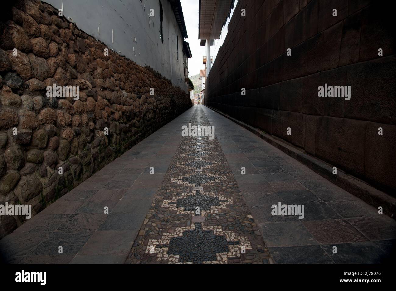 Side street Chakana pattern Peru Stock Photo