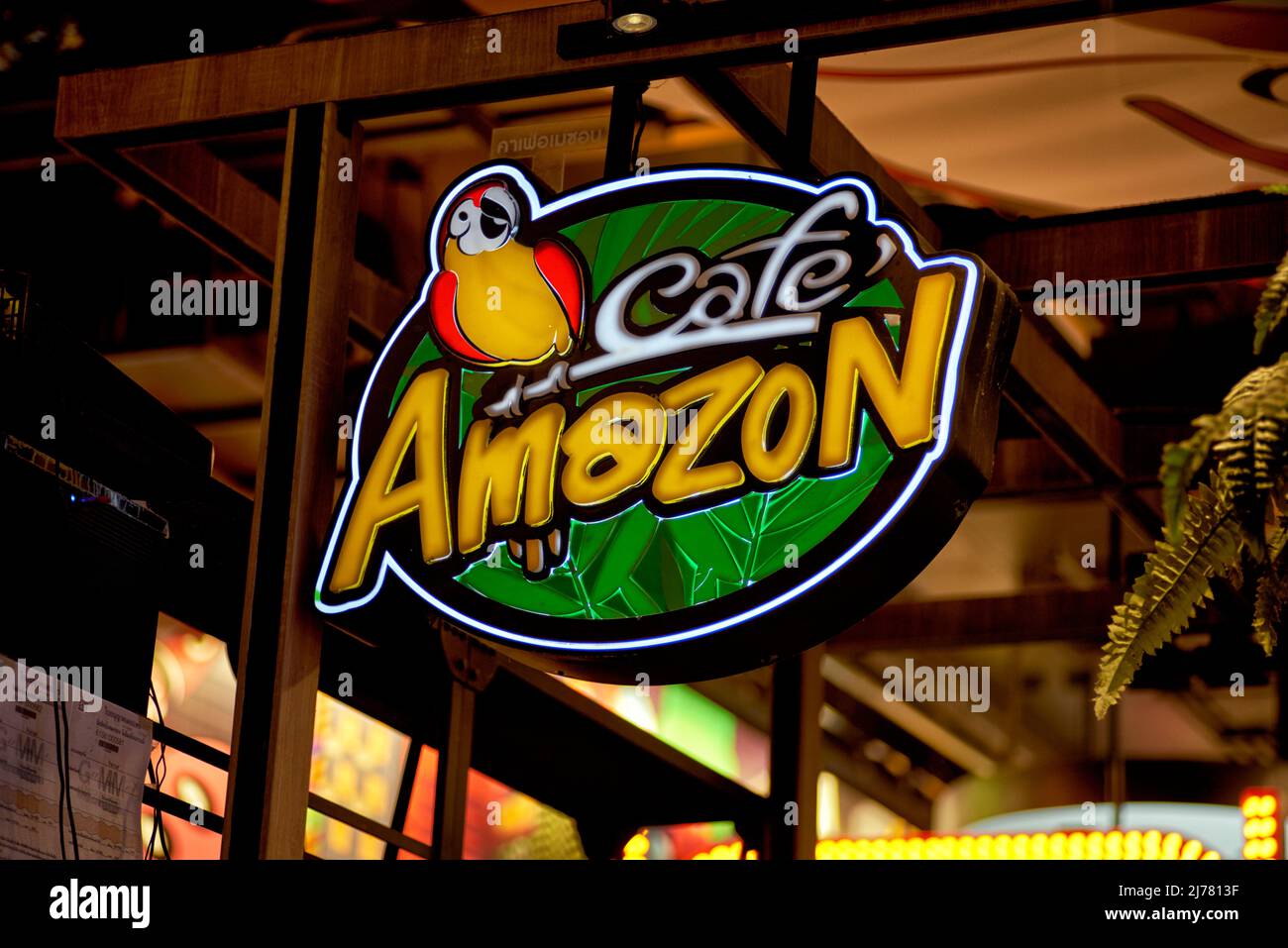 Cafe Amazon coffee shop sign Stock Photo Alamy