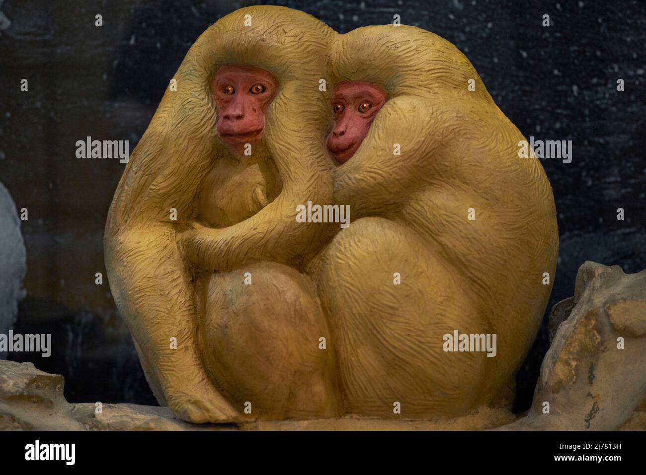 Japanese macaque (Macaca fuscata) snow monkey statue Stock Photo