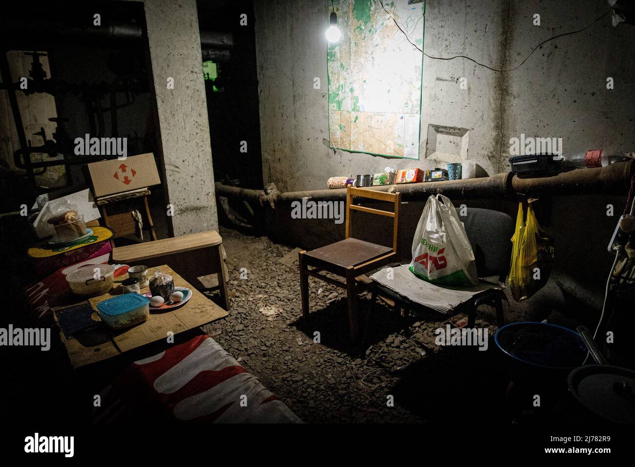 An interior view of an underground bunker in southeastern Kharkiv ...