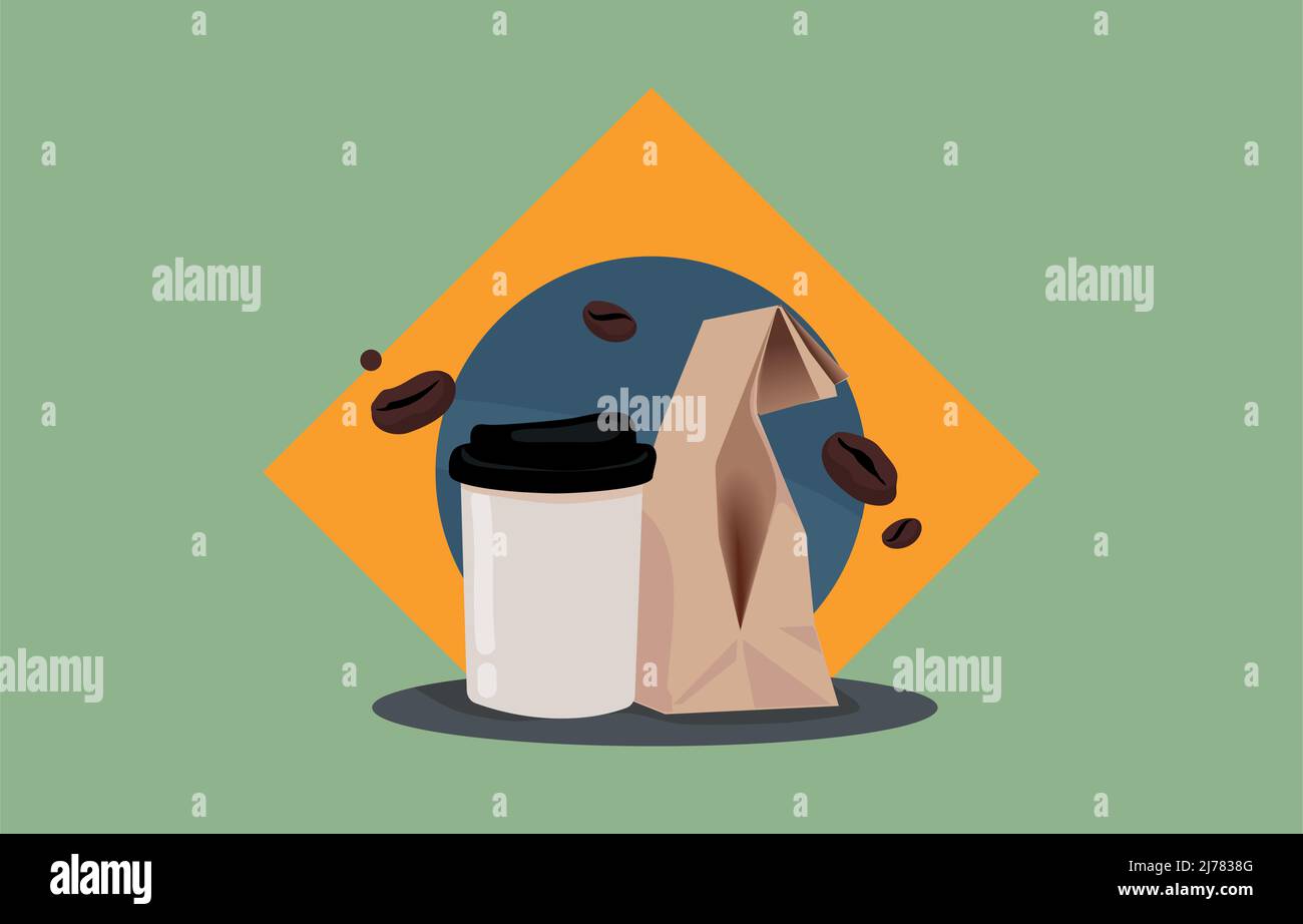 Paper bag one coffee on a flag Brazilia background Stock Vector