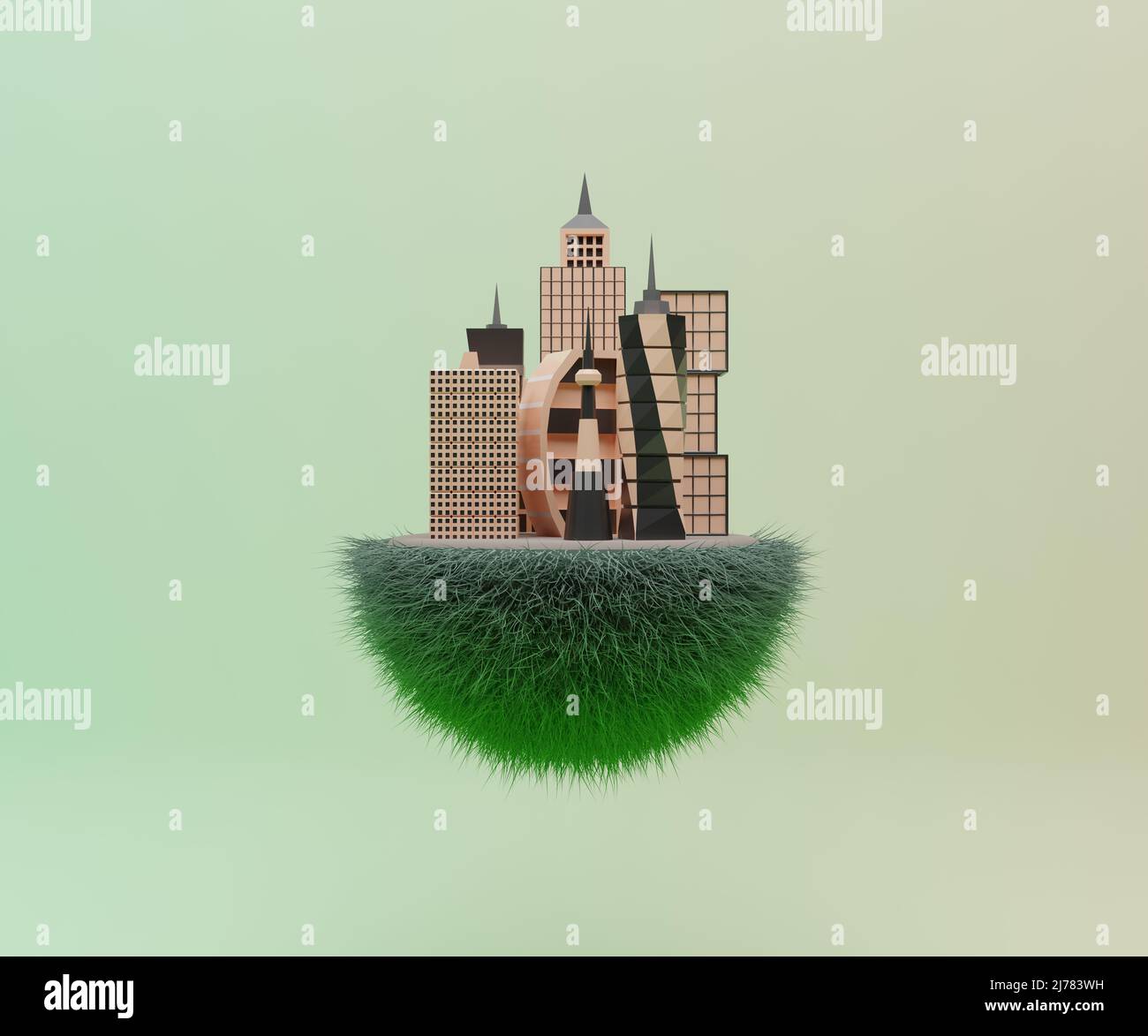 Ecological town concept with the world environment day 3d Illustration. Stock Photo