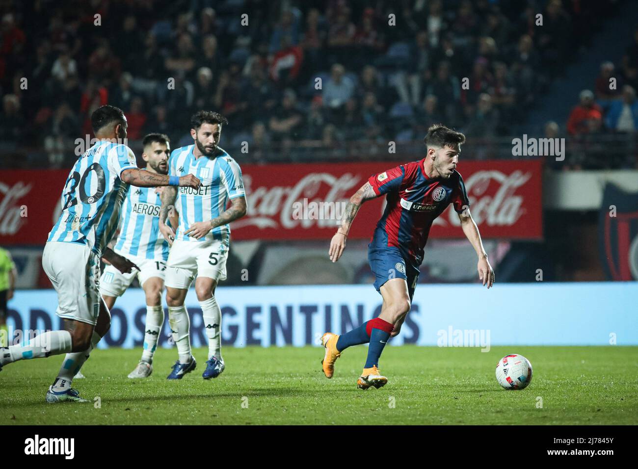 Agustin Martegani (R) of San Lorenzo seen in action during a match between San  Lorenzo (ARG) vs Racing Club (ARG) as part of Fecha 14 - Liga Profesional  de Futbol at Estadio