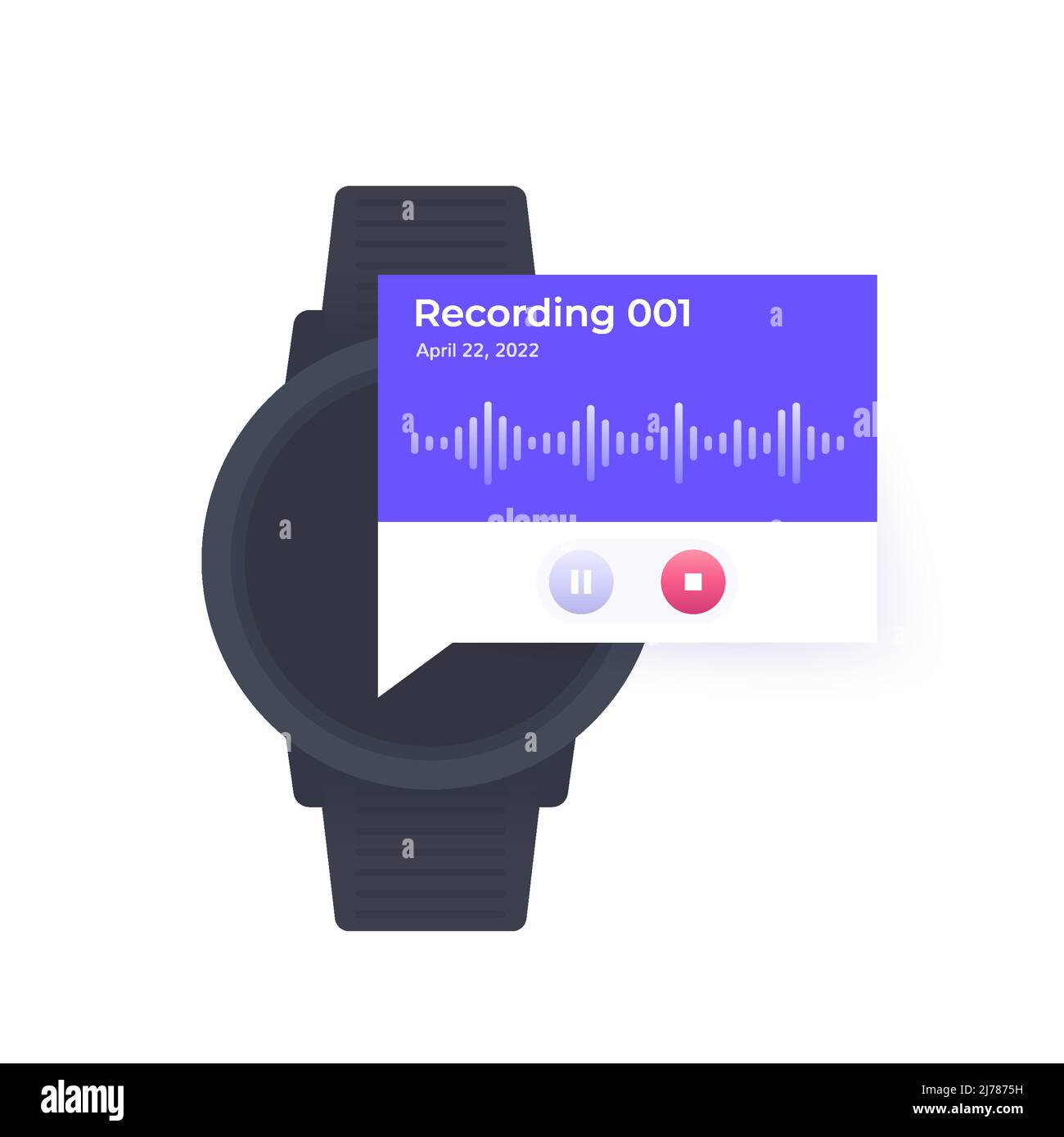 Audio recording in smart watch, interface design Stock Vector Image