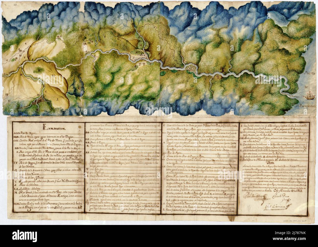 Manuscript map of Dagua River region, Colombia. LOC 2001622517 Stock Photo
