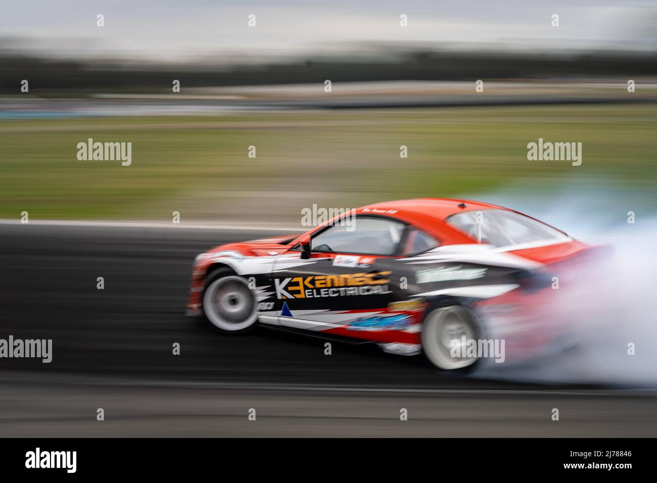 Benalla, Victoria, Australia. 7th May 2022. Glen Ormerod #52 drifting round the final corner at high speed at Winton Motor Raceway. Credit: James Forrester/Alamy Live News Stock Photo