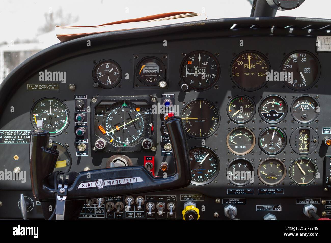 Cockpit of Siai U-208 (or S.208M) manufactured by SIAI - Marchetti Stock Photo