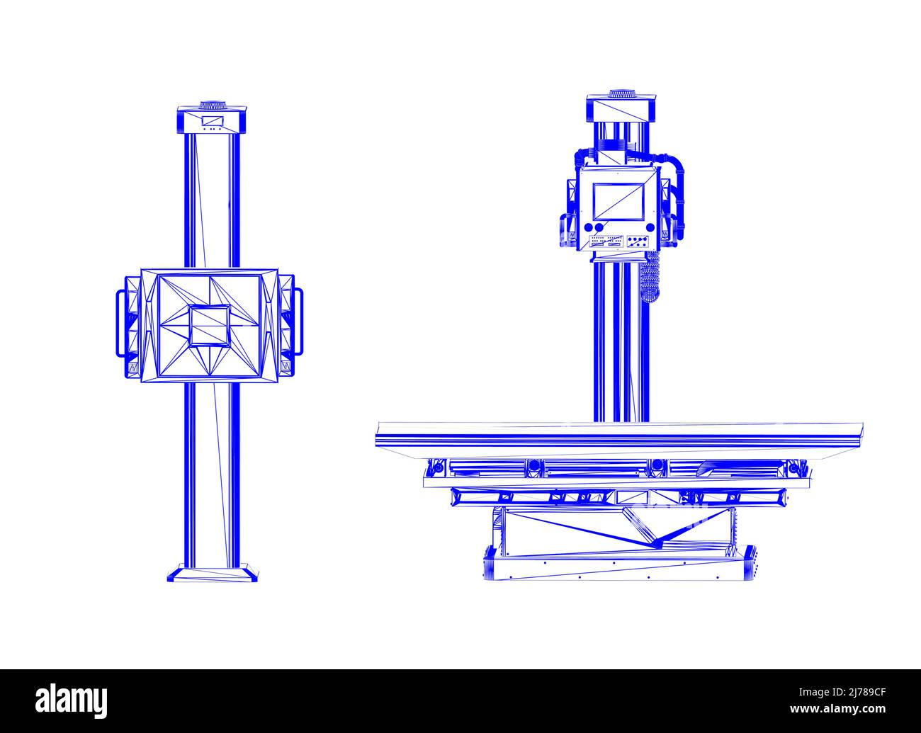 3d rendering xray scanner machine wireframe or blueprint for radiology treatment Stock Photo