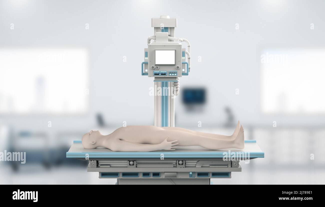 Model X Ray View 3d rendering x-ray treatment with x-ray scanner machine and model ...