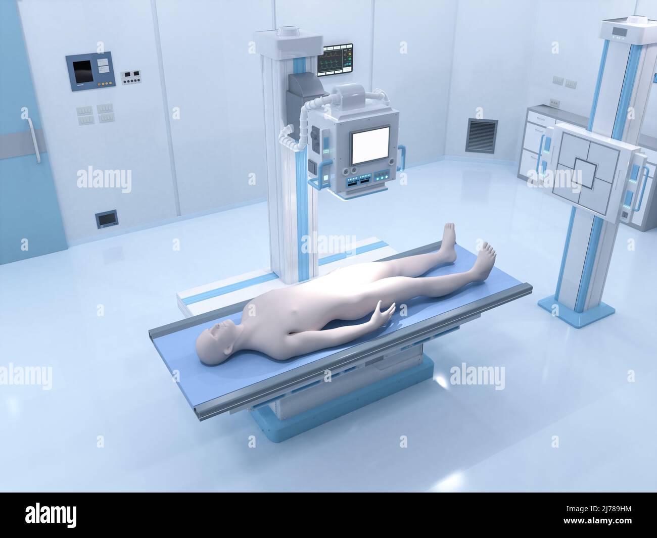 Model X Ray View 3d rendering x-ray treatment with x-ray scanner machine and model ...