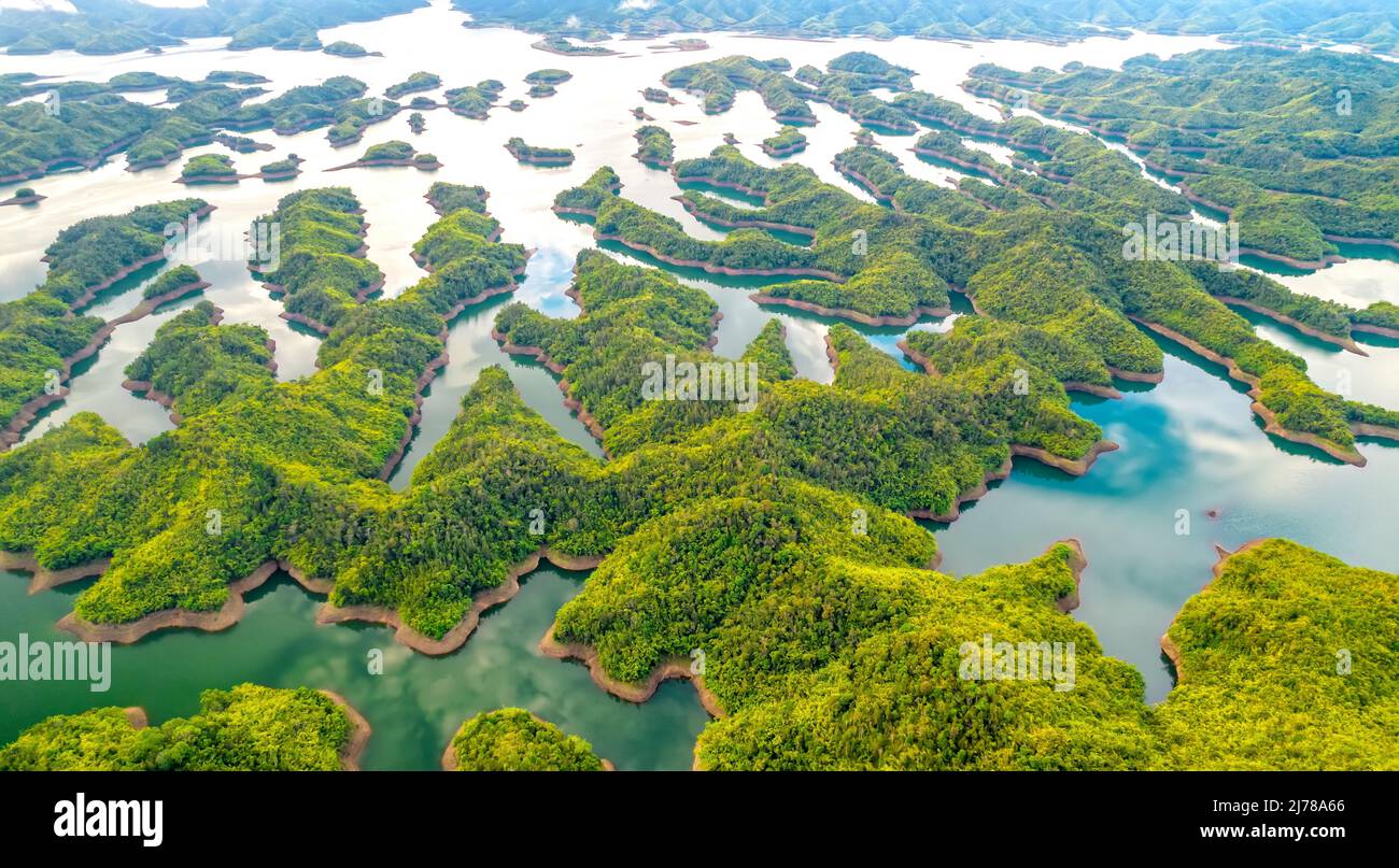 Landscape Ta Dung lake seen from above in the morning with small