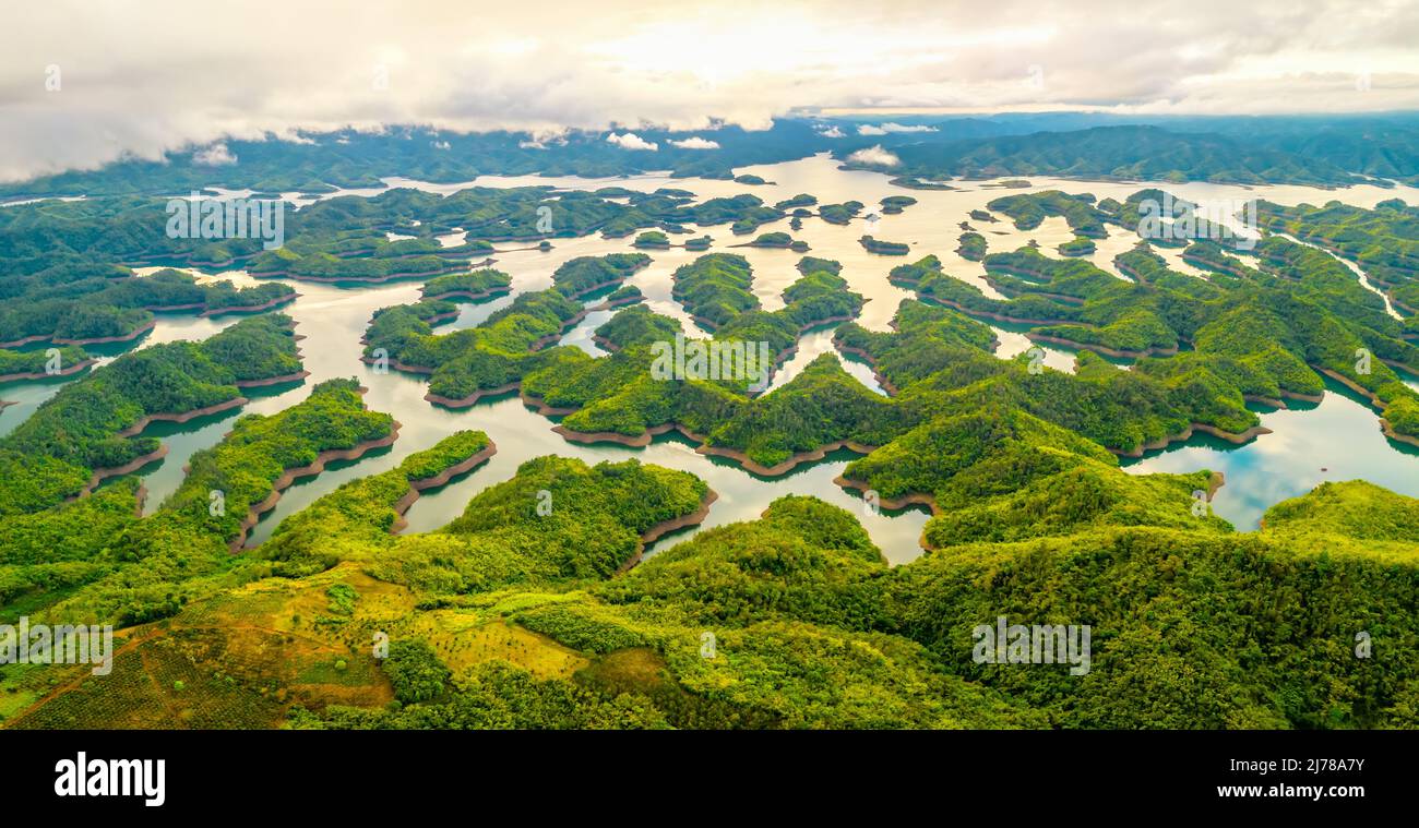 Landscape Ta Dung lake seen from above in the morning with small