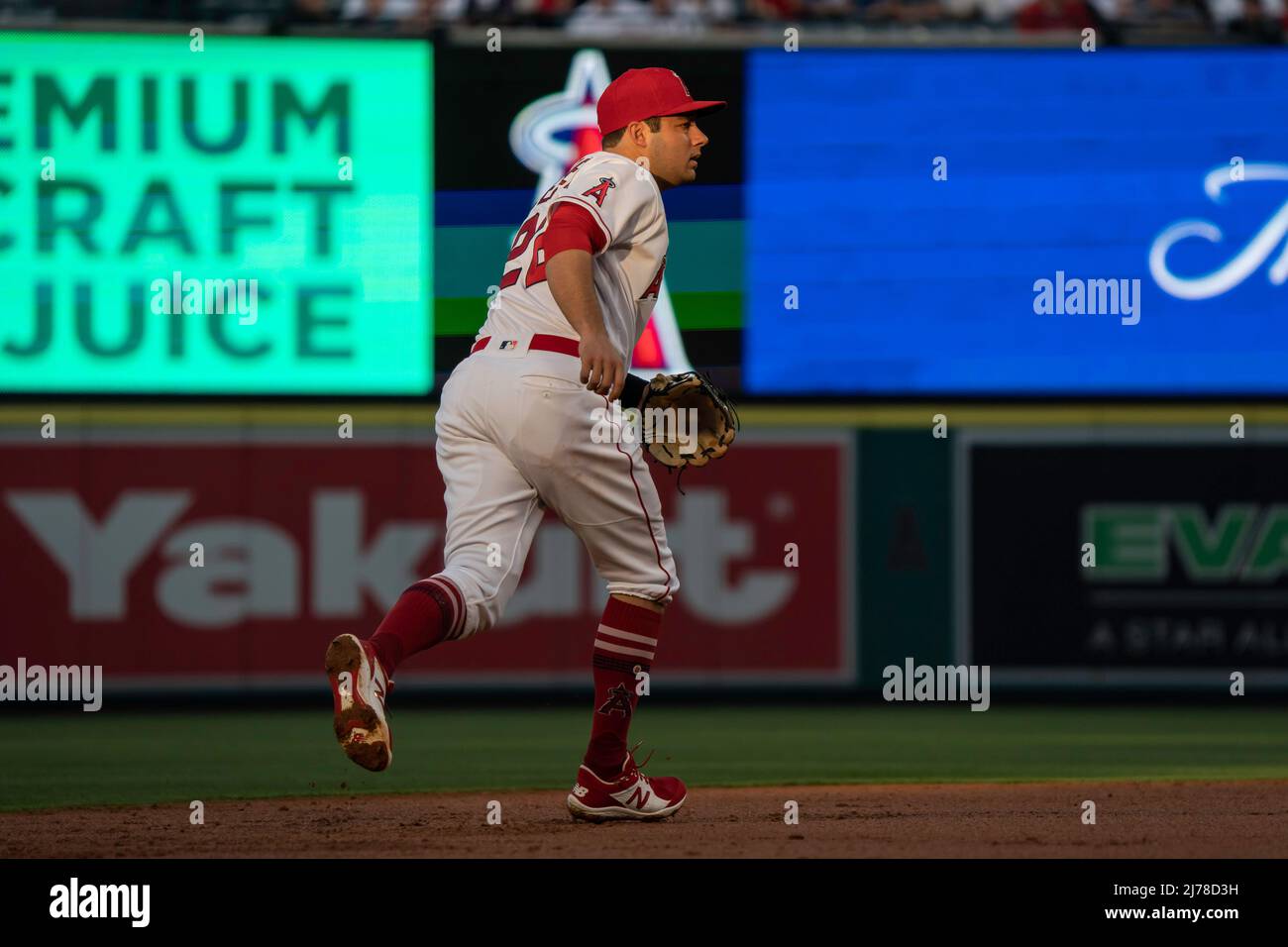 Los Angeles Angels shortstop David Fletcher (22) during a MLB game against the Washington