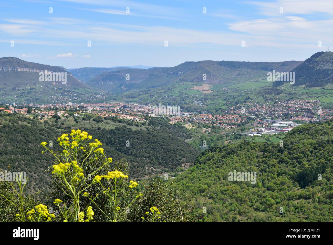 A stunning view of Millau village in the Occitanie region of France Stock Photo