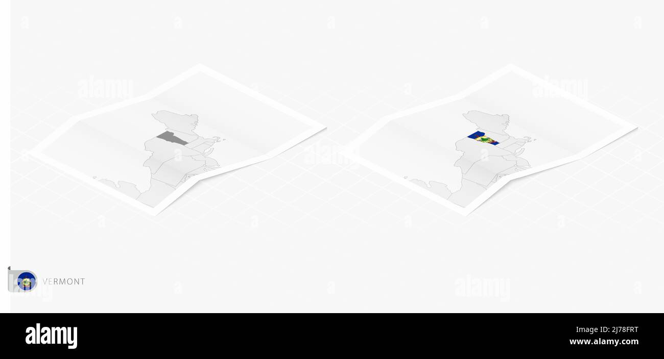Set of two realistic map of Vermont with shadow. The flag and map of ...