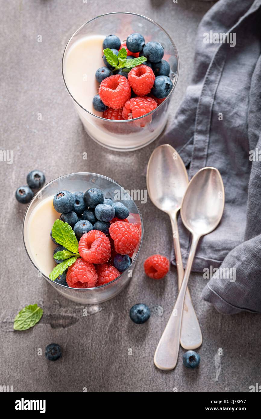 Vanilla and sweet Panna Cotta made of gelatin and berries. Panna Cotta ...