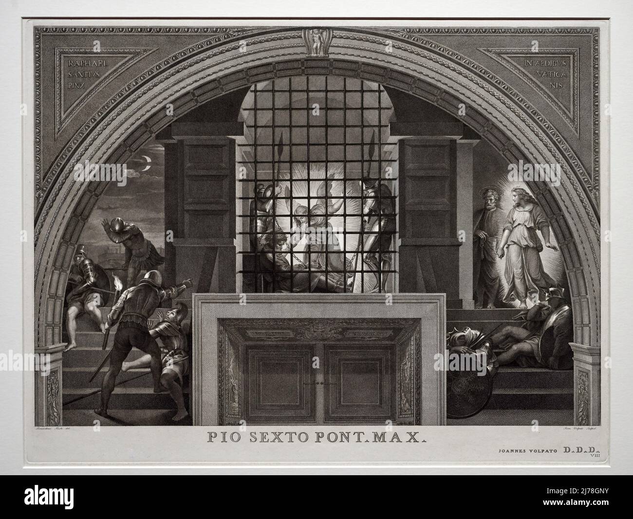 La liberazione di Pietro dal dipinto di Raffaello Sanzio acquaforte e bulino di Giovanni La liberazione di Pietro dal dipinto di Raffaello Sanzio acquaforte e bulino di Giovanni