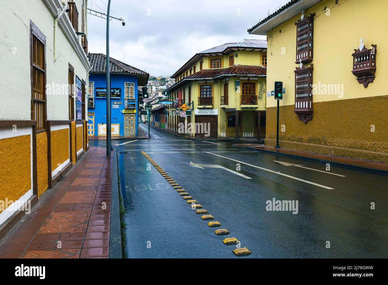LOJA, ECUADOR APRIL 15, 2022 Colorful colonial houses in Lourdes