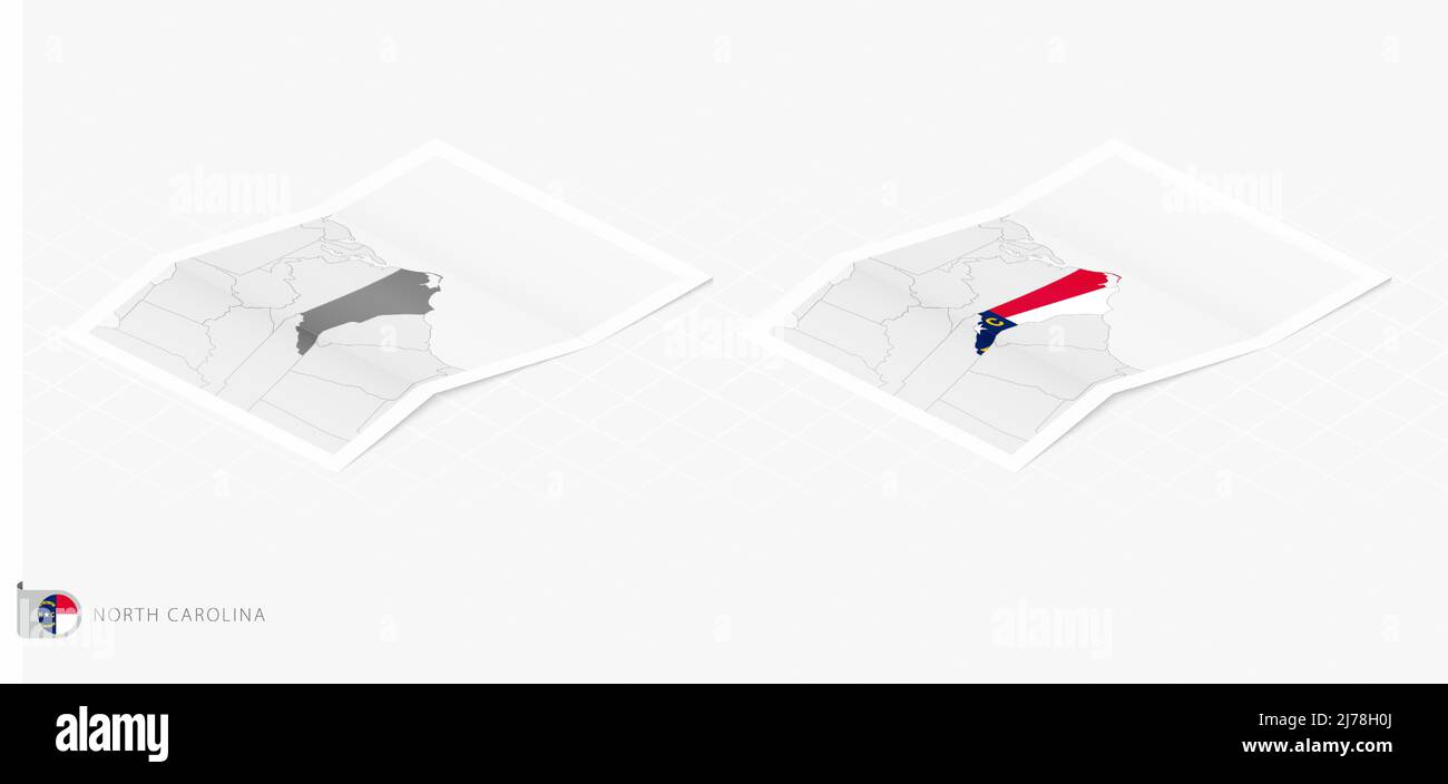 Set of two realistic map of North Carolina with shadow. The flag and ...