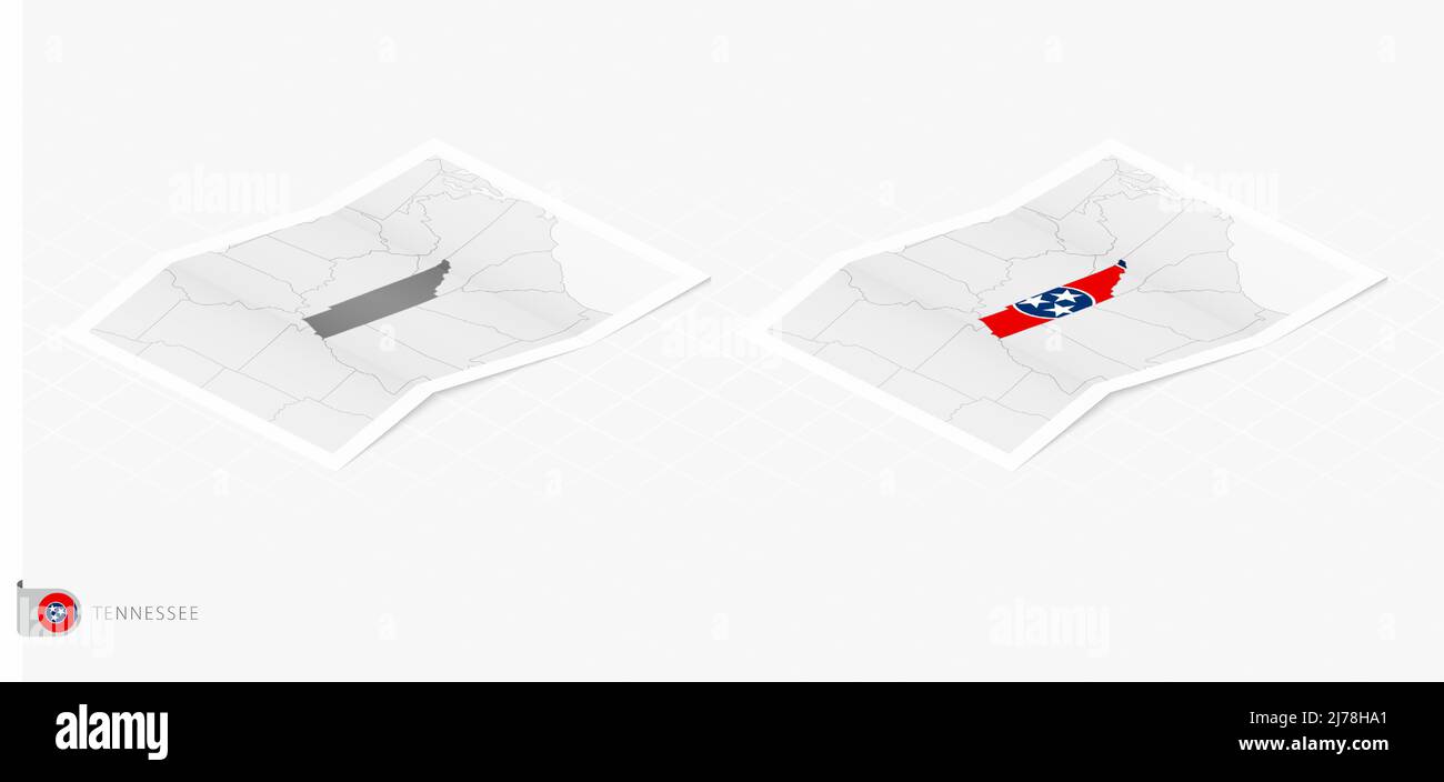 Set of two realistic map of Tennessee with shadow. The flag and map of ...