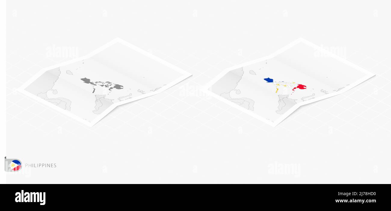 Set of two realistic map of Philippines with shadow. The flag and map