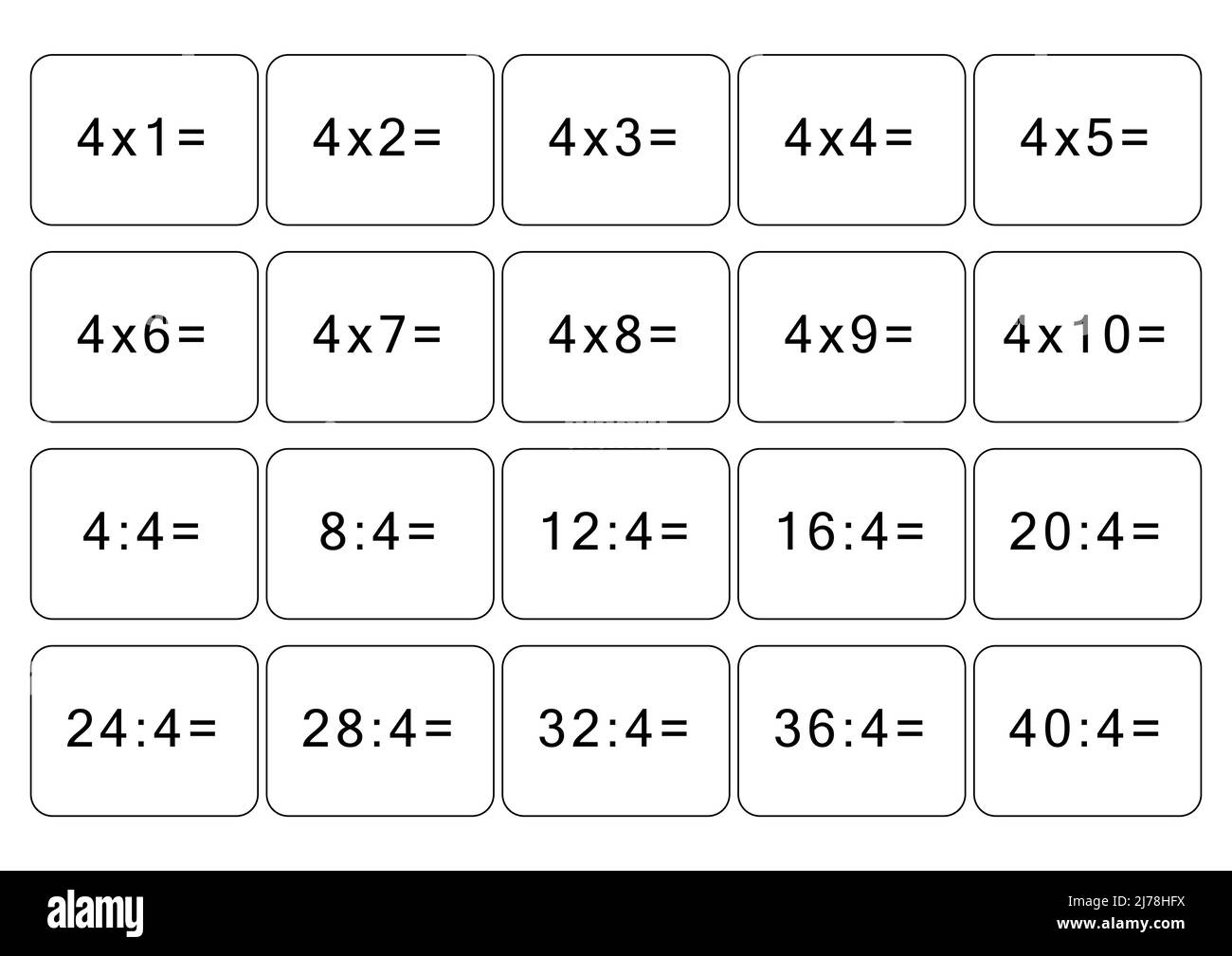 Multiplication And Division Table Of 4 Maths Card With An Example 
