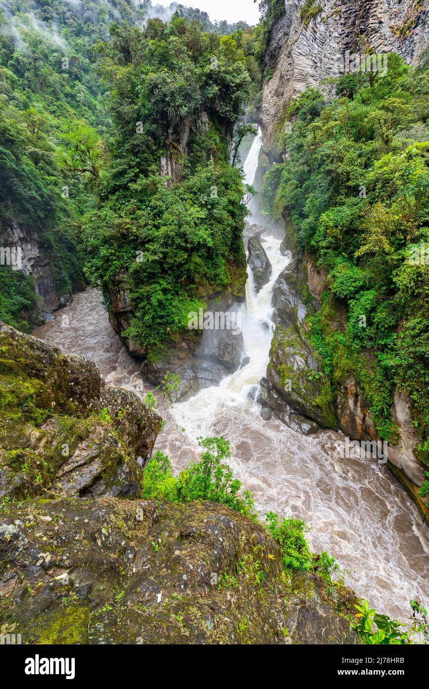 El Pailon del Diablo waterfall in Banos Santa Agua, Ecuador. South