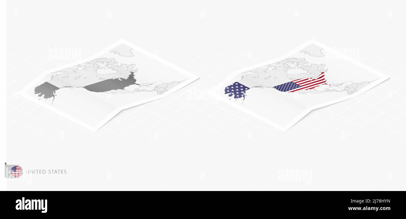 Set of two realistic map of USA with shadow. The flag and map of USA in ...